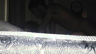 Interracial amateur couple have sensual nighttime sex