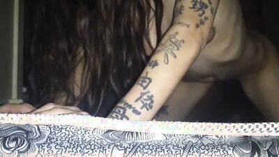 Interracial amateur couple have sensual nighttime sex