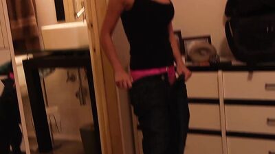 Astonishing blonde cougar is filmed while trying on different clothes