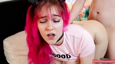 Chubby girl is moaning while taking cock on the camera