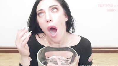 Sabrina Ice drinks a lot of semen at this blowbang party