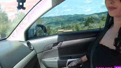 Busty MILF shows those tits and sucks a dick in the car