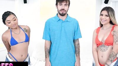Lucky man is hammering three playful babes in this foursome