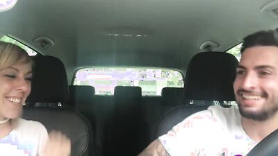 Slutty blonde MILF blows a stranger and lets him spank her