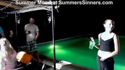 Amateur blonde sucks one cock while the other guy fucks her