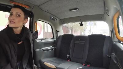Naughty girl shows her tits to that horny taxi driver