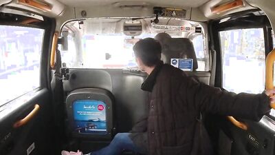 Naughty girl shows her tits to that horny taxi driver