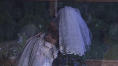 Naughty bride sucks a hard cock and takes a good hammering