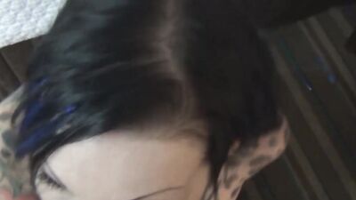 Tattooed babe Kaylee Brookshire sucks a hard cock and gets shagged