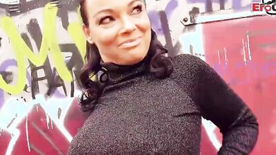 Dirty Priscilla sucks a cock outside and rides it shaking that big ass