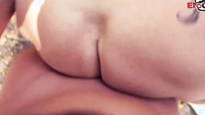 Curvy mature woman sucks a cock and rides it in the park