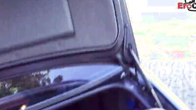 Gorgeous blonde MILF sucks a cock and rides it in the car