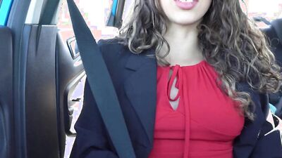 Astonishing cougar talks dirty while fleshing those lovely tits in the car
