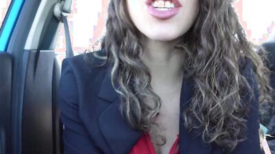 Astonishing cougar talks dirty while fleshing those lovely tits in the car