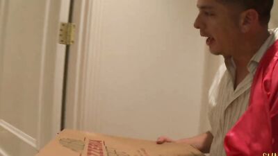 Blonde slut paying for pizza with her tight pussy