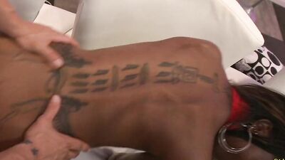 Sexy black chick gets her hands on a white dick