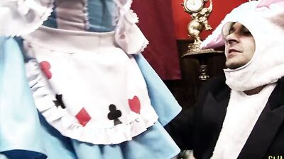 Busty slut fucking with a guy in bunny costume