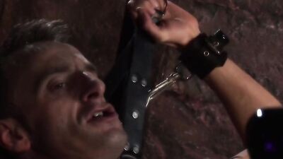 Busty brunette girl gets her pussy fucked by a bound guy