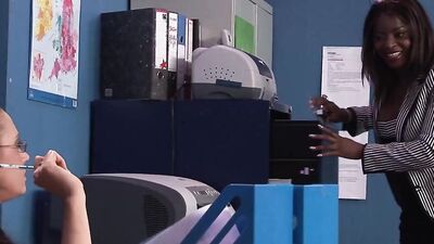 Hot black chick and her friend fucking together in the office