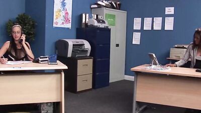 Hot black chick and her friend fucking together in the office