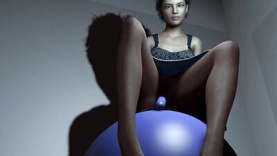 Riding a Yoga ball with a plastic cock in the Ass