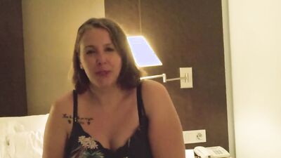 Amateur mature is sucking her stepson's cock inside the motel
