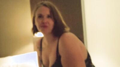 Amateur mature is sucking her stepson's cock inside the motel