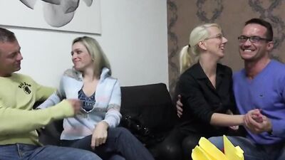 Blonde mature is riding stranger's hard piston on the couch