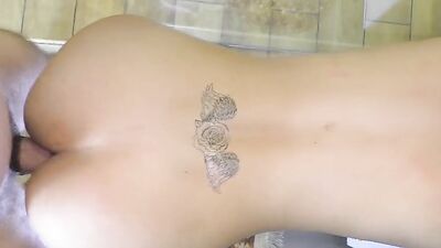 Amateur doll benda inside the shower and gets shagges from behind