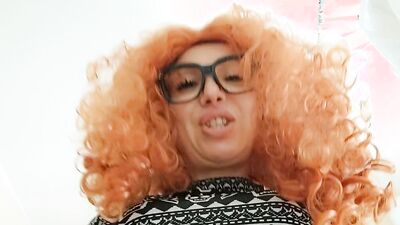 Gorgeous ginger babe is sucking hard prick in this close-up footage