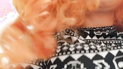 Gorgeous ginger babe is sucking hard prick in this close-up footage