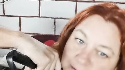Deborah Drako gets her slimy mouth filled with lad's hard pecker