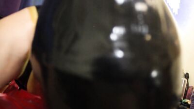 Eva Latex is sucking dude's cock in this close-up video