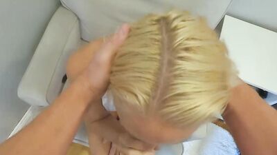 Blonde cougar sucks a hard cock and fucks in a POV video