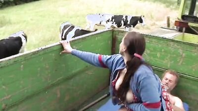 Chubby MILF and her horny partner are having sex outdoors