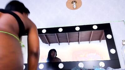 Bootylicious black MILF dances for the webcam and rubs wet cunt