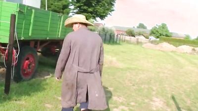 Chubby MILF and a fat redneck are having sex in the yard
