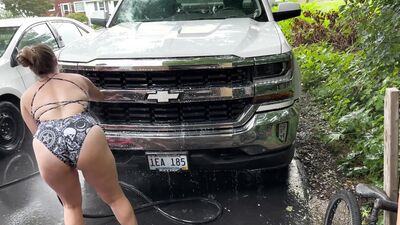 Mature Milf Washes cars and Motorcycle