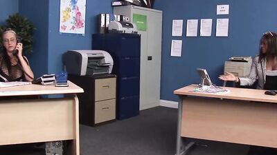 Interracial Foursome at Office... 2 Busty Secretaries VS 2 Hard Cocks